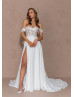 Ivory Lace Chiffon Slit Simple Wedding Dress With Detachable Straps